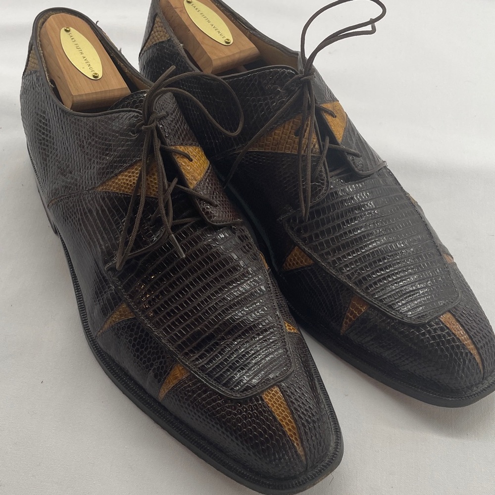 Elegant genuine lizard 2 tone Brown Leather Men's Shoes